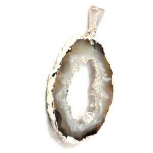 Agate Slice Druze Silver Edge Pendant