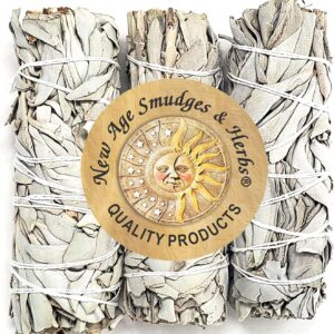 NEW AGE SMUDGES AND HERBS MCWS3 CALIFORNIA MINI SAGE WANDS, 4-INCH, PACK OF 3, WHITE