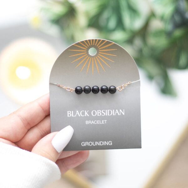 BLACK OBSIDIAN CRYSTAL BEADED CHAIN BRACELET - Image 2