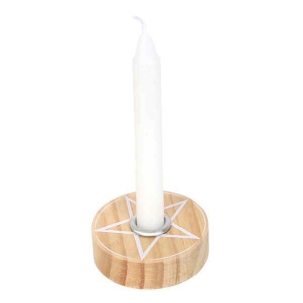 NATURAL WOODEN PENTAGRAM SPELL CANDLE HOLDER - Image 3