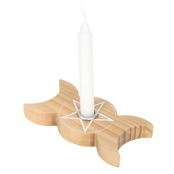 NATURAL WOODEN TRIPLE MOON SPELL CANDLE HOLDER - Image 5