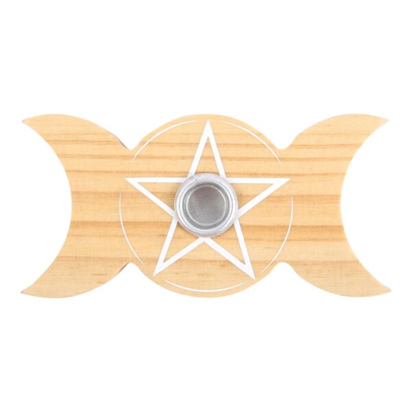 NATURAL WOODEN TRIPLE MOON SPELL CANDLE HOLDER - Image 4