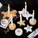 NATURAL WOODEN TRIPLE MOON SPELL CANDLE HOLDER - Image 2