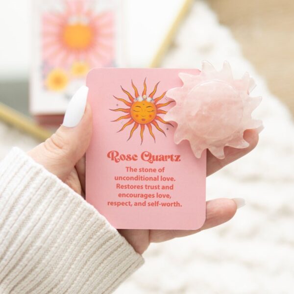 ROSE QUARTZ CRYSTAL SUN KEEPSAKE STONE IN A BOX - Image 1