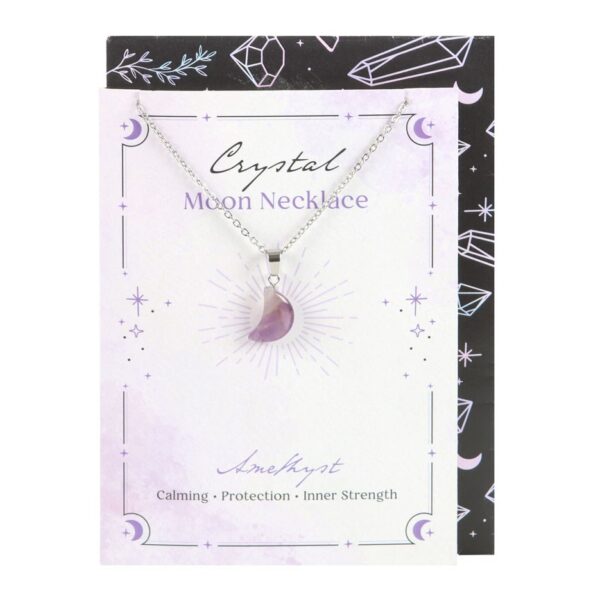 AMETHYST CRYSTAL MOON NECKLACE ON GREETING CARD - Image 2