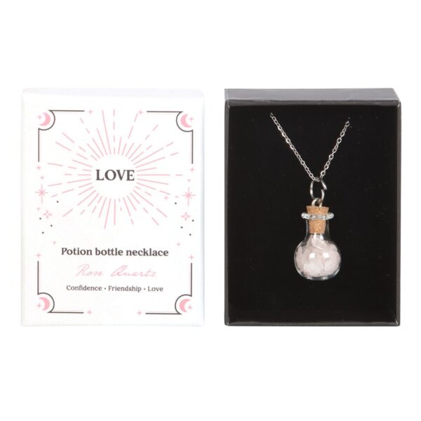 LOVE ROSE QUARTZ CRYSTAL CHIP POTION BOTTLE NECKLACE - Image 1