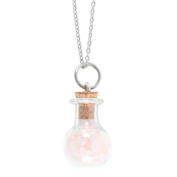 LOVE ROSE QUARTZ CRYSTAL CHIP POTION BOTTLE NECKLACE - Image 3