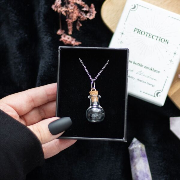 PROTECTION BLACK OBSIDIAN CRYSTAL CHIP POTION BOTTLE NECKLACE - Image 5