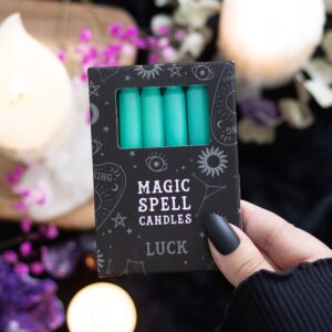 PACK OF 12 GREEN 'LUCK' SPELL CANDLES