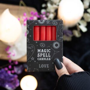 PACK OF 12 RED 'LOVE' SPELL CANDLES