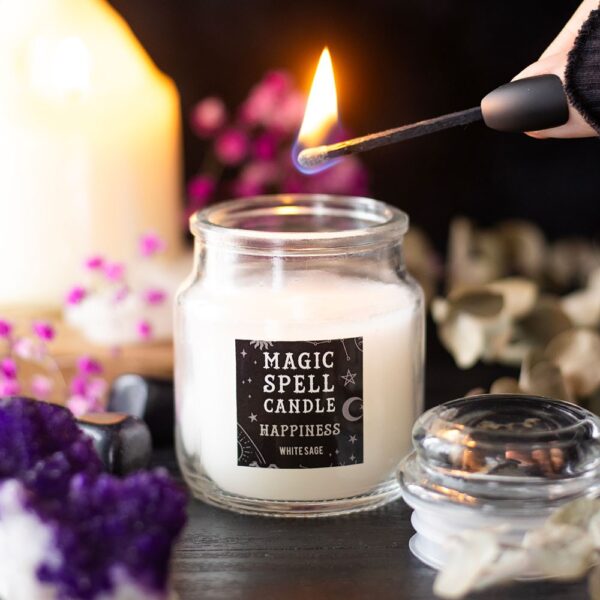 WHITE SAGE 'HAPPINESS' SPELL CANDLE JAR - Image 1