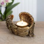 ANTIQUE GOLD ANGEL WING TEALIGHT CANDLE HOLDER