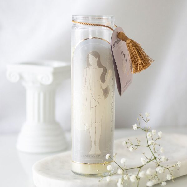 APHRODITE GODDESS TUBE CANDLE WITH ROSE QUARTZ CRYSTALS - Image 1