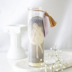 SELENE GODDESS TUBE CANDLE WITH AMETHYST CRYSTALS