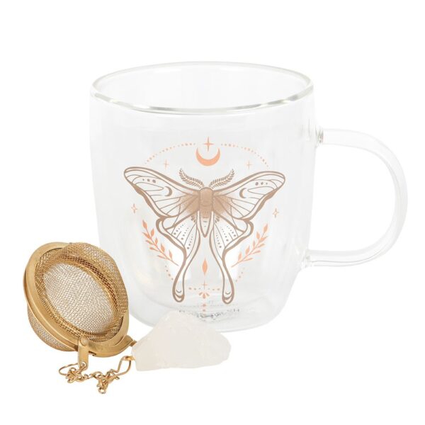 LUNA MOTH DOUBLE WALLED GLASS MUG WITH CRYSTAL TEA INFUSER - Image 5