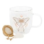 LUNA MOTH DOUBLE WALLED GLASS MUG WITH CRYSTAL TEA INFUSER - Image 5