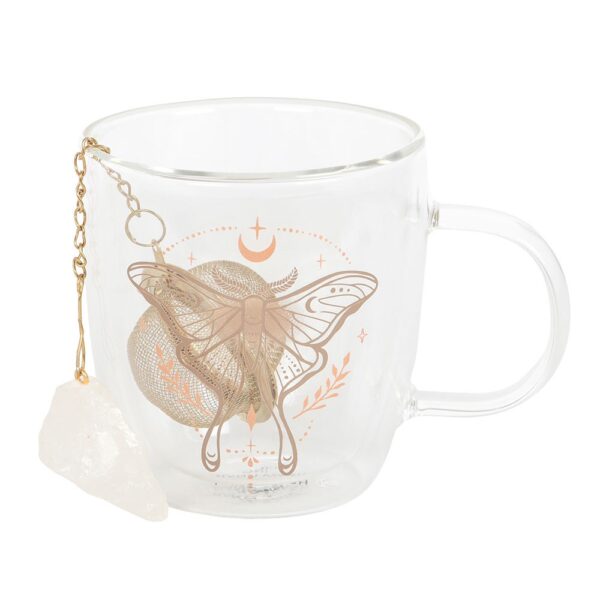 LUNA MOTH DOUBLE WALLED GLASS MUG WITH CRYSTAL TEA INFUSER - Image 4