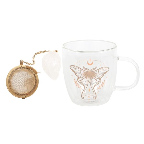 LUNA MOTH DOUBLE WALLED GLASS MUG WITH CRYSTAL TEA INFUSER - Image 3