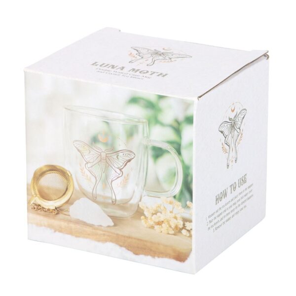 LUNA MOTH DOUBLE WALLED GLASS MUG WITH CRYSTAL TEA INFUSER - Image 6