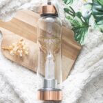 LUNA MOTH GLASS WATER BOTTLE WITH CLEAR QUARTZ CRYSTAL
