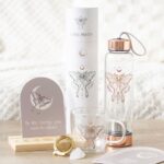 LUNA MOTH GLASS WATER BOTTLE WITH CLEAR QUARTZ CRYSTAL - Image 2