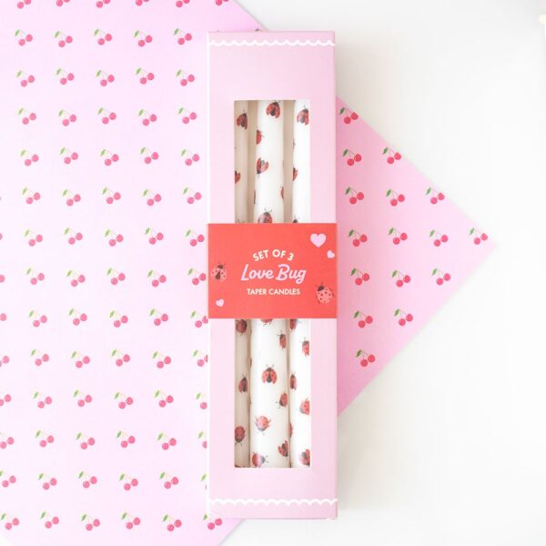 SET OF 3 LOVE BUG LADYBIRD TAPER CANDLES - Image 1