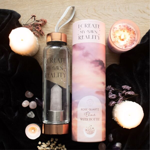 ROSE QUARTZ CREATE MY OWN REALITY GLASS WATER BOTTLE - Image 1