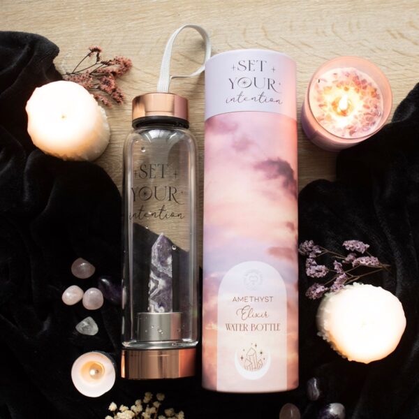 AMETHYST SET YOUR INTENTION GLASS WATER BOTTLE - Image 1