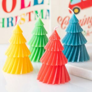 SET OF 4 COLOURFUL CHRISTMAS TREE CANDLES