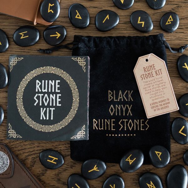 SET OF 25 BLACK OBSIDIAN VIKING RUNE STONES - Image 4