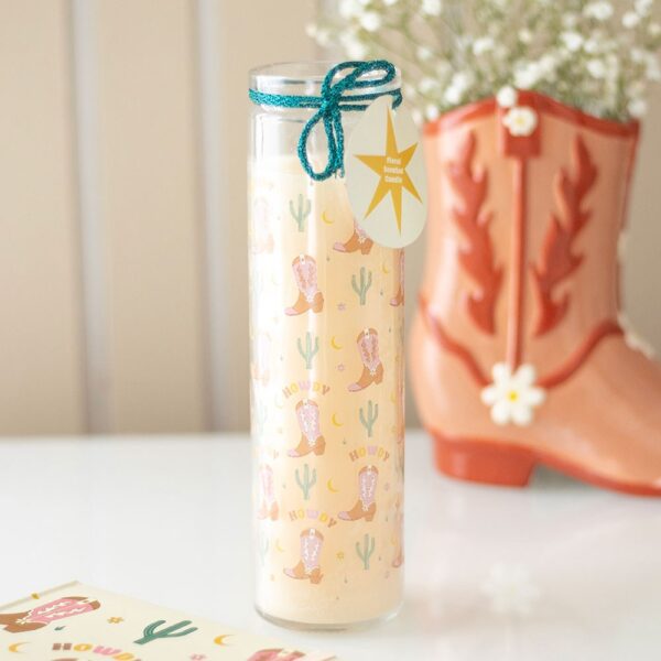 HOWDY COWBOY BOOT PRINT FLORAL TUBE CANDLE - Image 1