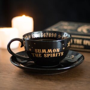 BLACK TALKING BOARD TEACUP AND SAUCER