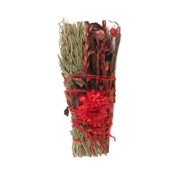 5IN RITUAL WAND SMUDGE STICK WITH ROSEMARY AND RED FLOWERS - Image 2