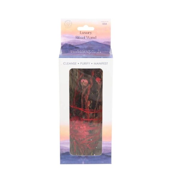 5IN RITUAL WAND SMUDGE STICK WITH ROSEMARY AND RED FLOWERS - Image 5