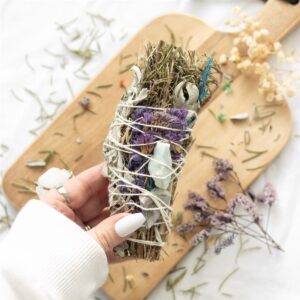 5IN RITUAL WAND SMUDGE STICK WITH ROSEMARY, SAGE AND AVENTURINE