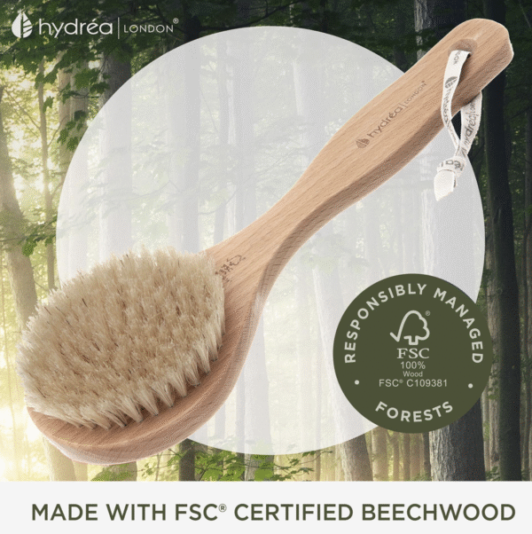 HYDREA LONDON CLASSIC DRY & WET BODY BRUSH WITH SHORT HANDLE NATURAL BRISTLE & FSC® CERTIFIED BEECHWOOD - Image 6