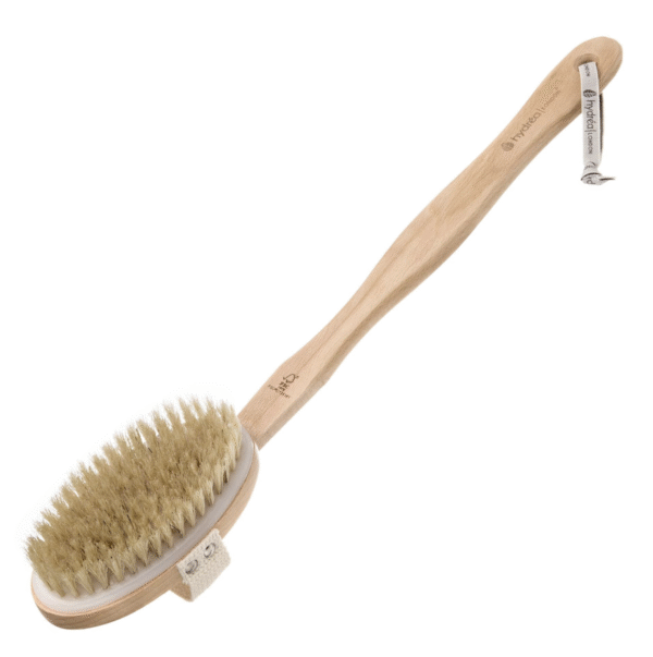 HYDREA LONDON DURABLE BODY BRUSH WITH WATER-PROTECTIVE PLASTIC PLATE – NATURAL BRISTLE & LONG DETACHABLE HANDLE, FSC® CERTIFIED BEECHWOOD - Image 1