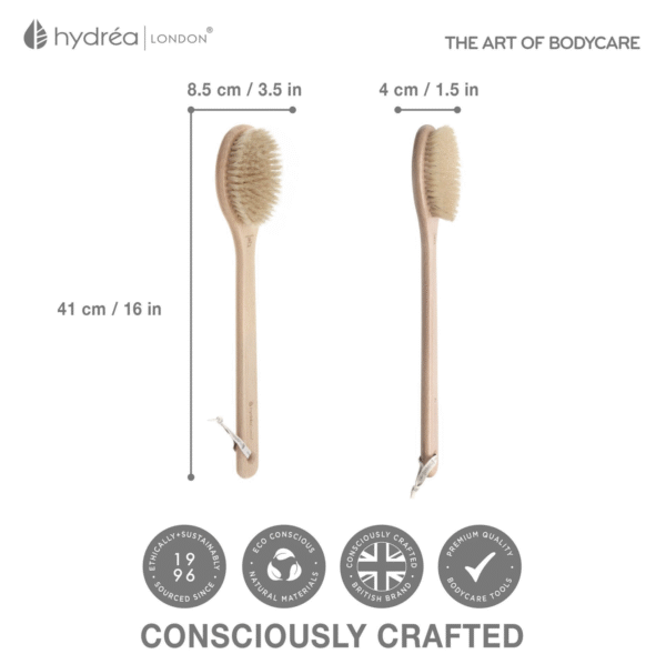 HYDREA LONDON LONG-HANDLED WET & DRY BODY BRUSH – FSC® CERTIFIED BEECHWOOD WITH NATURAL BRISTLE - Image 6