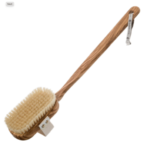 HYDREA LONDON PREMIUM OLIVE WOOD WET & DRY BODY BRUSH WITH LONG DETACHABLE HANDLE + NATURAL BRISTLE