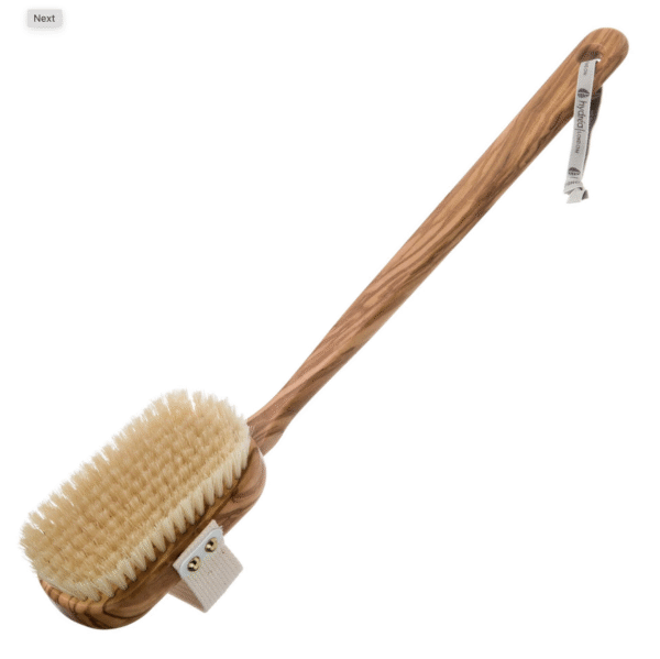 HYDREA LONDON PREMIUM OLIVE WOOD WET & DRY BODY BRUSH WITH LONG DETACHABLE HANDLE + NATURAL BRISTLE - Image 1