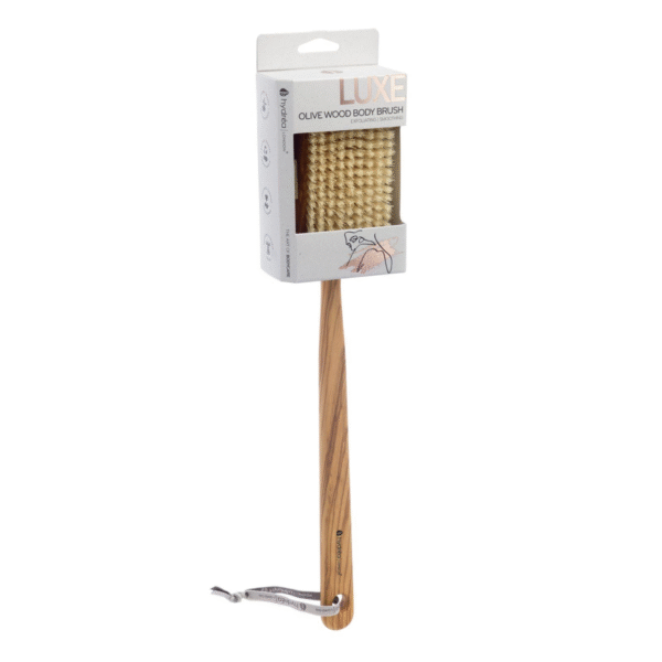 HYDREA LONDON PREMIUM OLIVE WOOD WET & DRY BODY BRUSH WITH LONG DETACHABLE HANDLE + NATURAL BRISTLE - Image 2