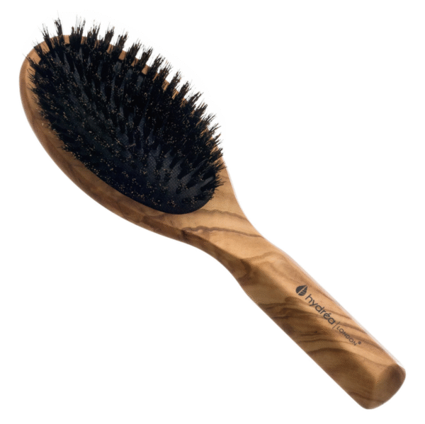 HYDREA LONDON PREMIUM OLIVE WOOD BOAR BRISTLE HAIR BRUSH WITH NO-PULL CUSHION – SMOOTH & SHINE - Image 1