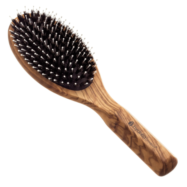 HYDREA LONDON PREMIUM OLIVE WOOD HAIR BRUSH WITH NYLON PINS & BOAR BRISTLE – EFFORTLESS DETANGLING & SMOOTH STYLING - Image 1