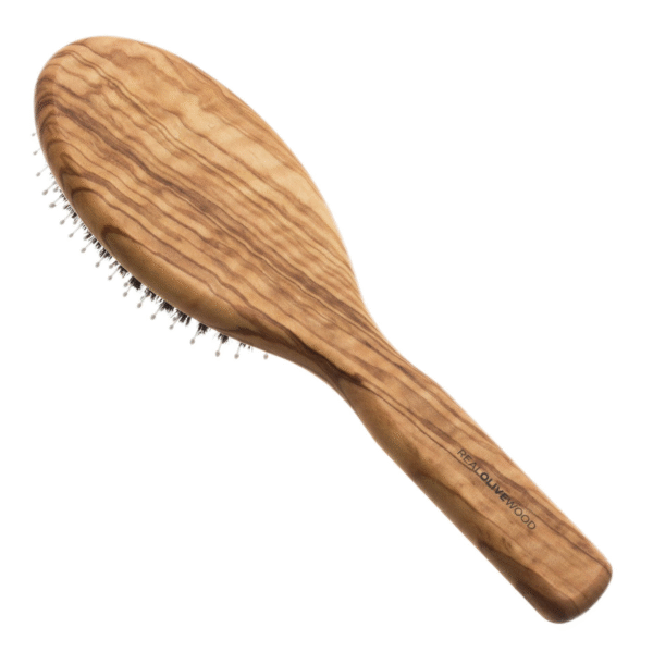 HYDREA LONDON PREMIUM OLIVE WOOD HAIR BRUSH WITH NYLON PINS & BOAR BRISTLE – EFFORTLESS DETANGLING & SMOOTH STYLING - Image 2