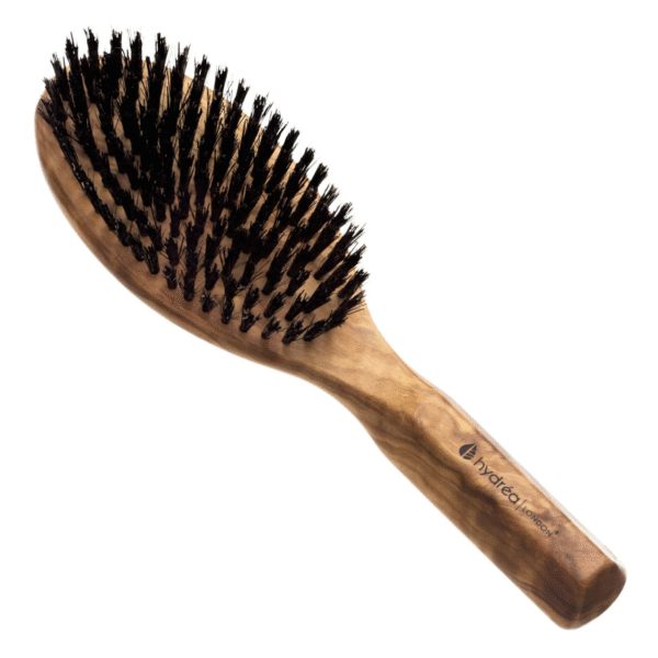 HYDREA LONDON PREMIUM OLIVE WOOD STYLING HAIR BRUSH WITH PURE BOAR BRISTLES – SMOOTH & SHINE - Image 1