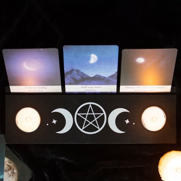 BLACK TRIPLE MOON TAROT CARD STAND TEALIGHT HOLDER - Image 2