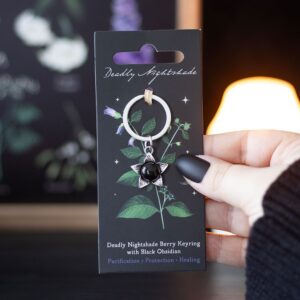 DEADLY NIGHTSHADE KEYRING WITH BLACK OBSIDIAN