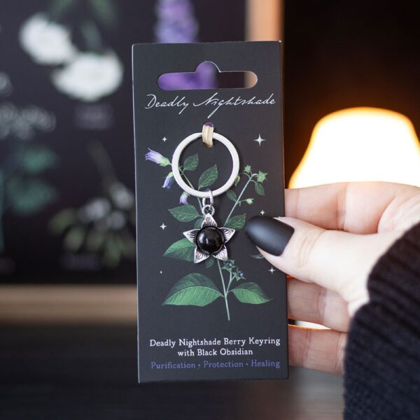 DEADLY NIGHTSHADE KEYRING WITH BLACK OBSIDIAN - Image 1