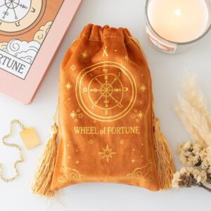 THE WHEEL OF FORTUNE VINTAGE TAROT VELVET DRAWSTRING BAG