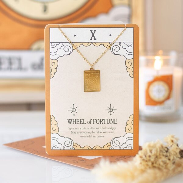 THE WHEEL OF FORTUNE VINTAGE TAROT NECKLACE ON GREETING CARD - Image 1